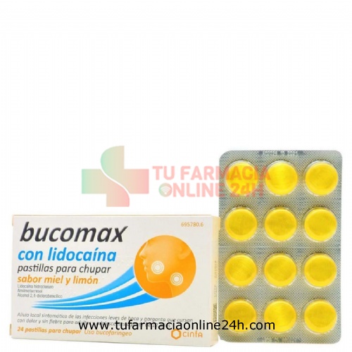 BUCOMAX CON LIDOCAINA PASTILLAS PARA CHUPAR SABOR MIEL Y LIMON, 24 pastillas