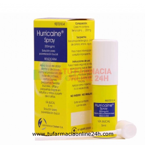 HURRICAINE SPRAY 200 mg/ml SOLUCION PARA PULVERIZACION BUCAL, 1 frasco de 5 ml
