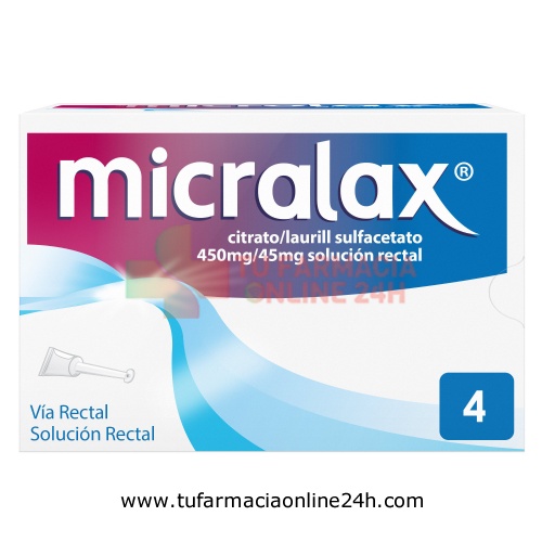 MICRALAX CITRATO/LAURIL SULFOACETATO 450 mg/45 mg solucion rectal , 4 enemas
