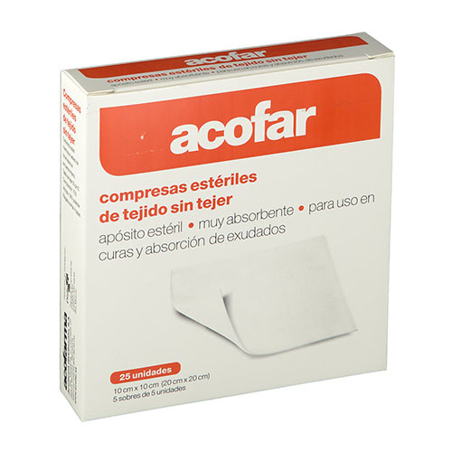 Aposito esteril tejido sin tejer - acofar (25 compresas 10 cm x 10 cm)